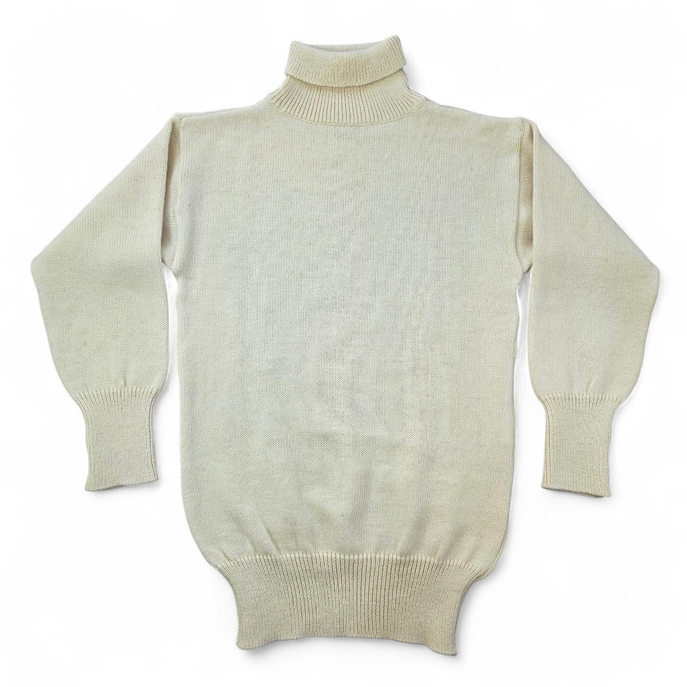Vintage 80s Nautical Range Wool Turtleneck Submariner Sweater Cream UK Made M
